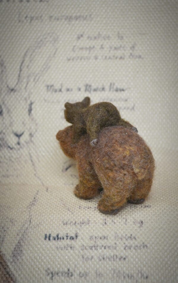 Bear and Cub miniature Needle Felted Wool Sculpture Set - Image 3