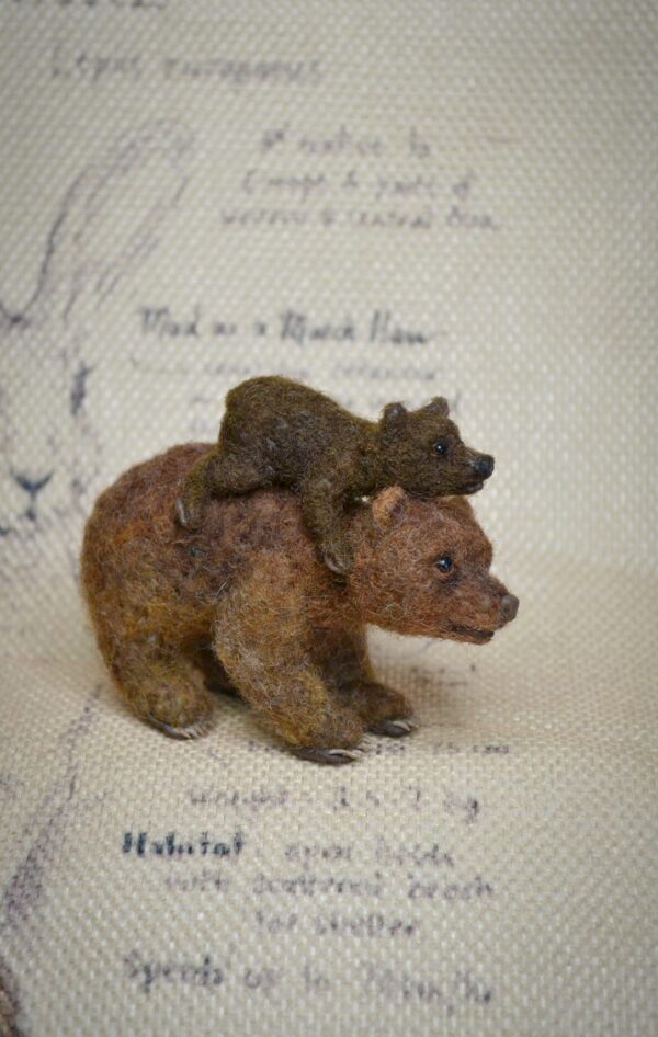 Bear and Cub miniature Needle Felted Wool Sculpture Set - Image 8