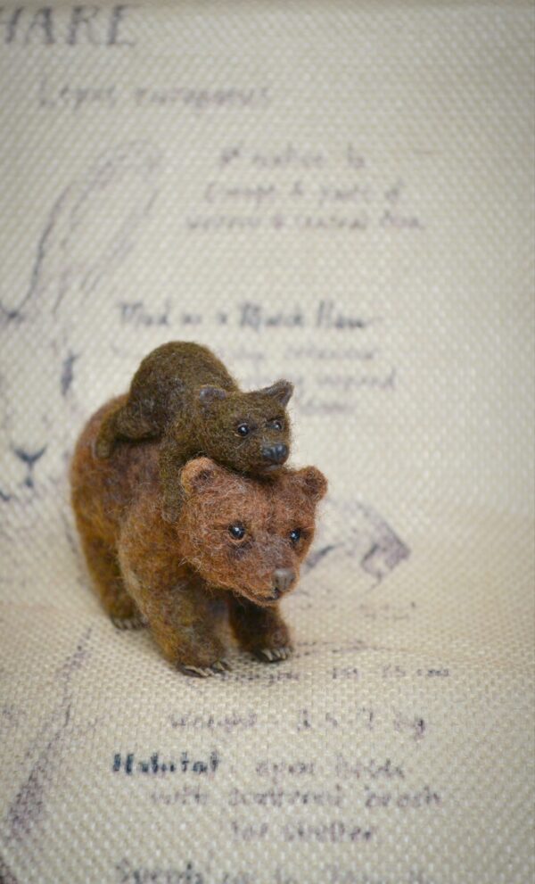 Bear and Cub miniature Needle Felted Wool Sculpture Set - Image 4