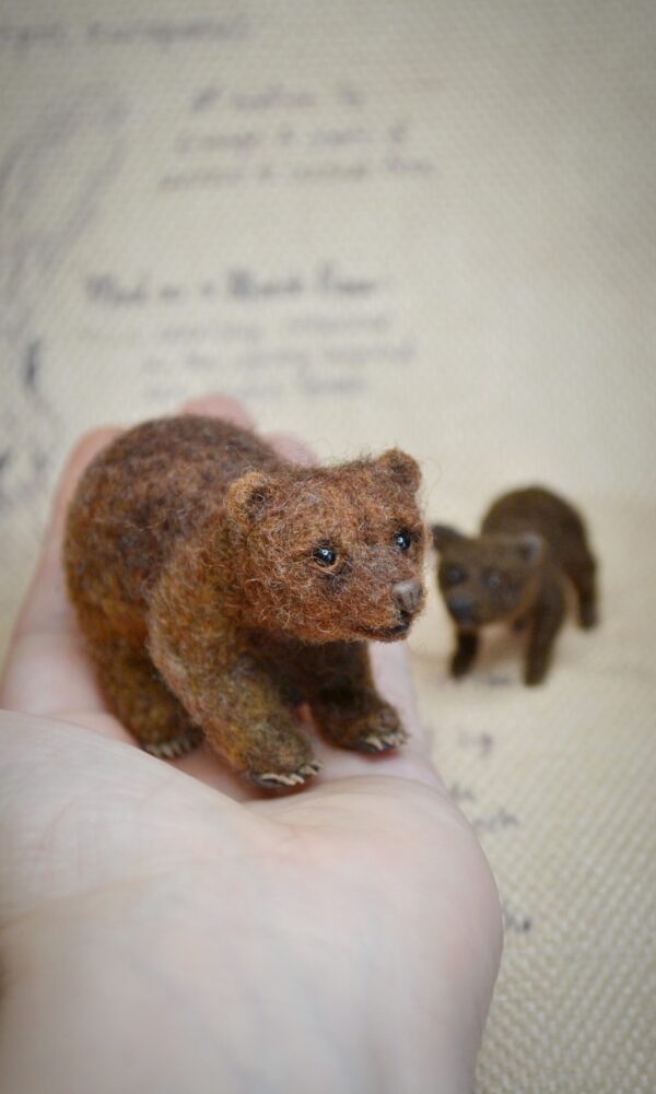Bear and Cub miniature Needle Felted Wool Sculpture Set - Image 5