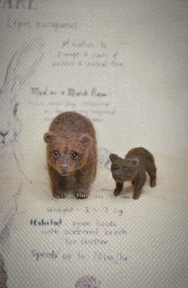 Bear and Cub miniature Needle Felted Wool Sculpture Set - Image 6