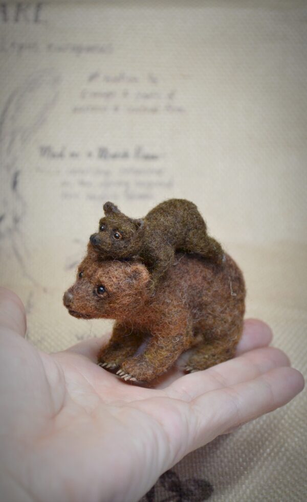 Bear and Cub miniature Needle Felted Wool Sculpture Set - Image 10