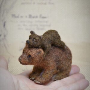 felted bear and cub miniature