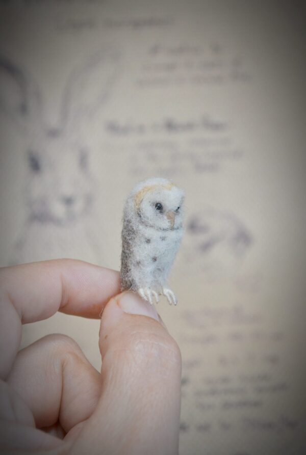 Miniature Needle Felted White Owl – 2.5 cm Handmade Wool Bird - Image 2