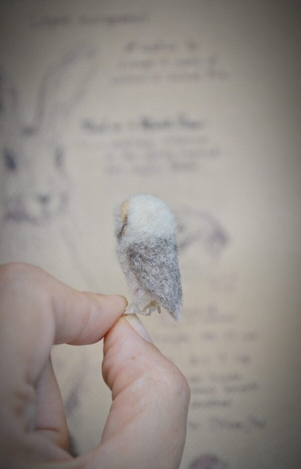 Miniature Needle Felted White Owl – 2.5 cm Handmade Wool Bird - Image 3