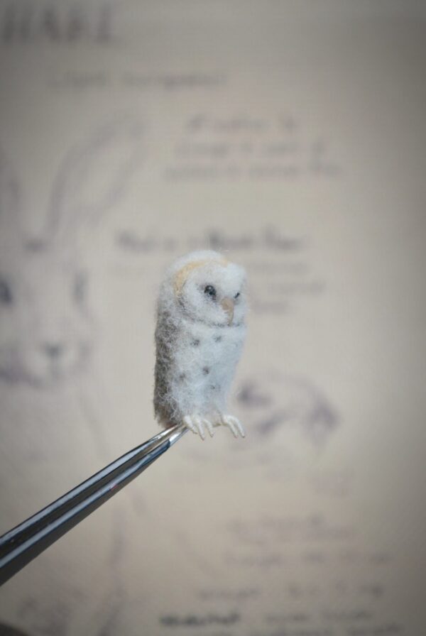 Miniature Needle Felted White Owl – 2.5 cm Handmade Wool Bird - Image 7