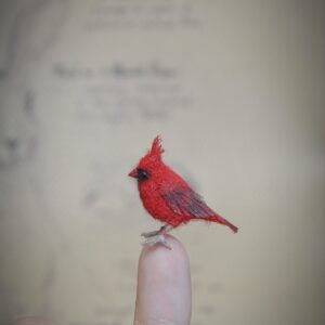 tiny cardinal bird- needle felting by hromovfelts