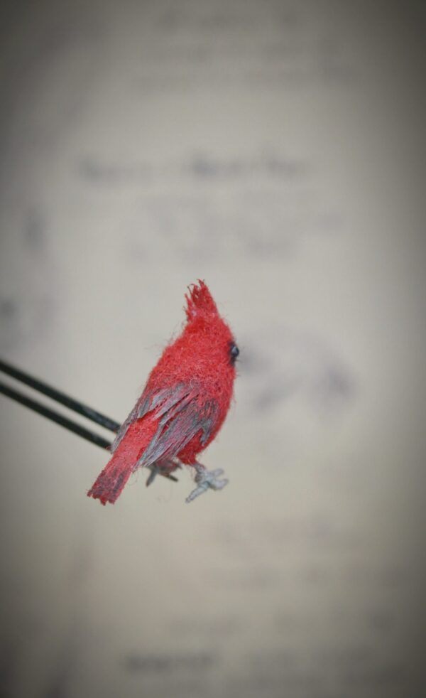 tiny cardinal bird- needle felting by hromovfelts