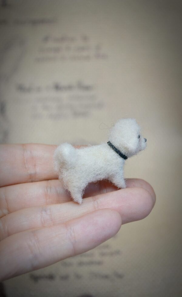 Miniature Needle Felted White Dog – Poseable Bichon or Maltipoo - Image 5