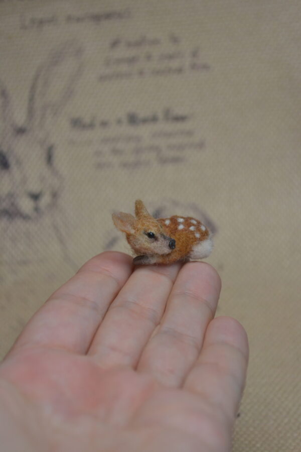 Tiny Needle Felted Fawn – Handmade Wool Miniature
