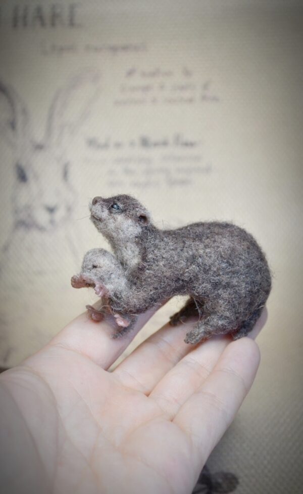 Otter with Baby Needle Felted Miniature - Image 4