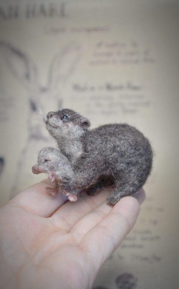 Otter with Baby Needle Felted Miniature - Image 10