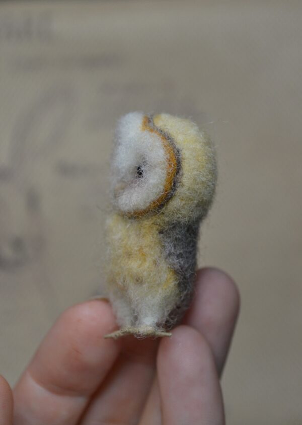 Owl with Tilted Head Needle Felted Miniature Handmade Wool Figurine with Tilted Head - Image 5