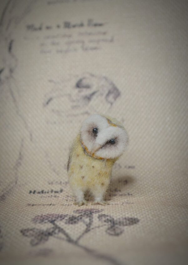 Owl with Tilted Head Needle Felted Miniature Handmade Wool Figurine with Tilted Head - Image 6