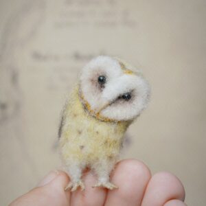 Wool Owl with Tilted Head Handmade Figurine