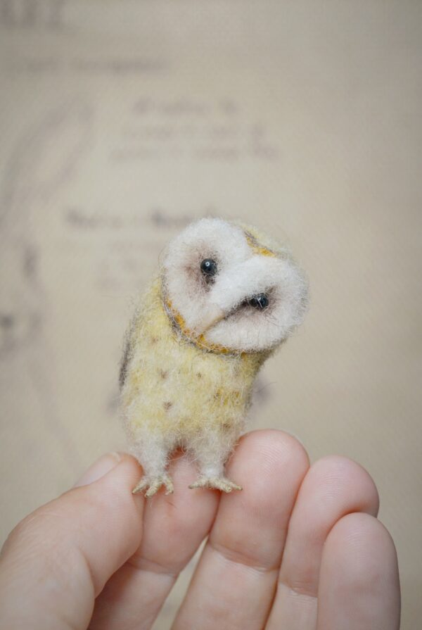 Wool Owl with Tilted Head Handmade Figurine