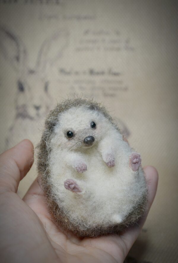 Hedgehog with Hat Needle Felted Miniature - Image 2