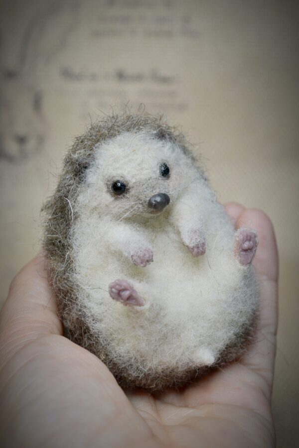 Hedgehog with Hat Needle Felted Miniature - Image 3
