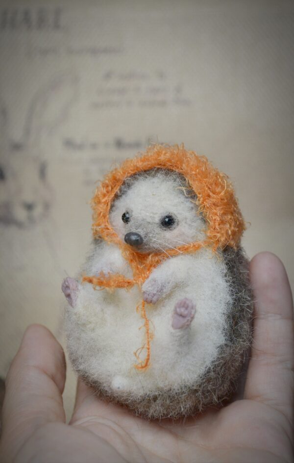 Hedgehog with Hat Needle Felted Miniature - Image 8
