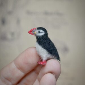 Mini Felted Puffin Bird – Handmade Wool Figurine