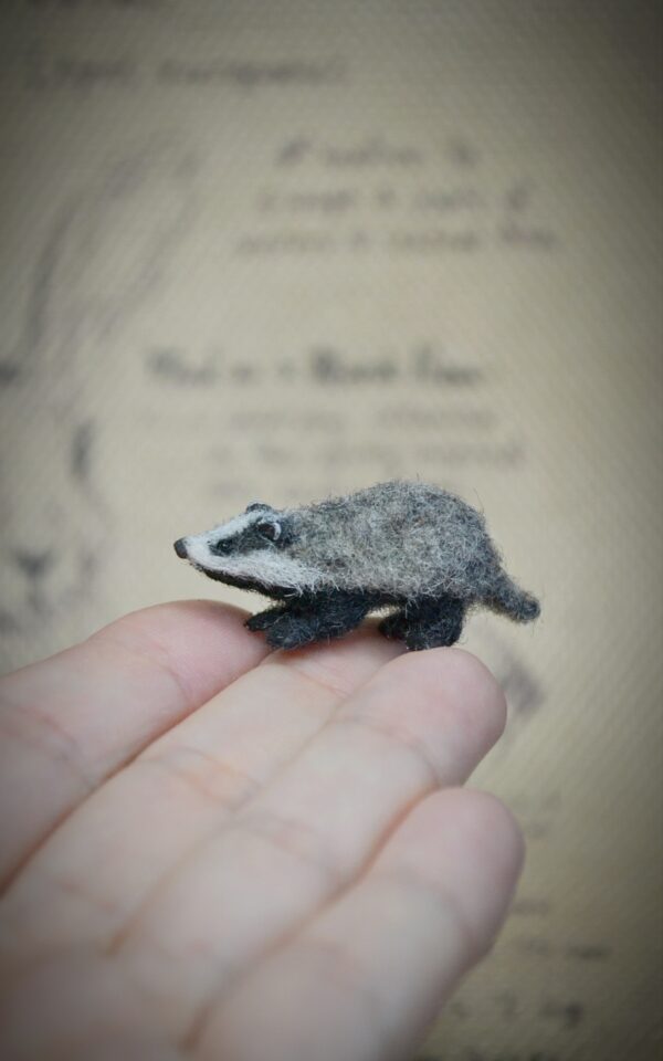 Tiny Wool Badger – Handmade Felted Miniature