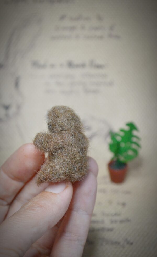 Baby Sloth with Monstera Plant Needle Felted Miniature - Image 5