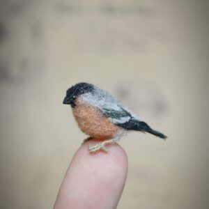 Mini Wool Bullfinch – Handmade Winter Bird Figurine