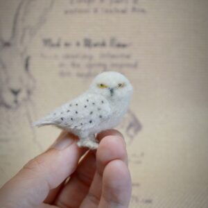 Mini Wool Snowy Owl – Handmade Arctic Bird Figurine