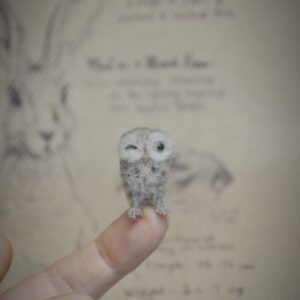 Winking Needle Felted Owlet – Handmade Wool Bird