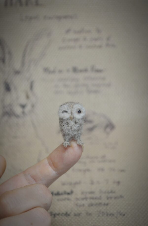 Winking Needle Felted Owlet – Handmade Wool Bird