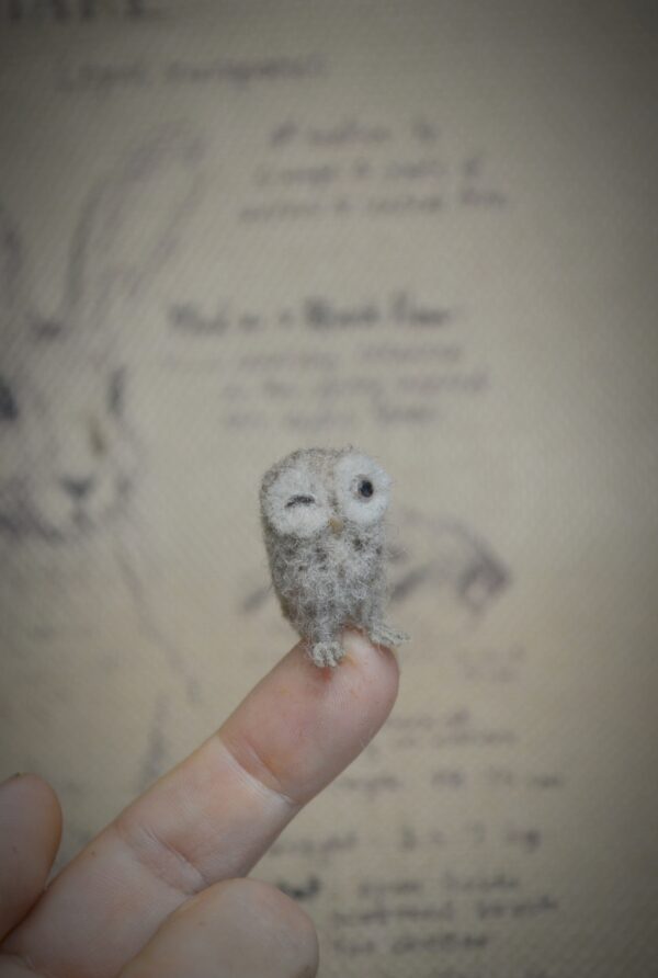 Owlet Needle Felted Miniature – Winking Owl - Image 6