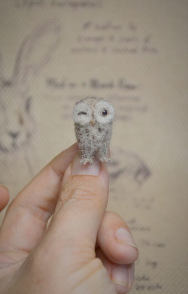 Owlet Needle Felted Miniature – Winking Owl - Image 5