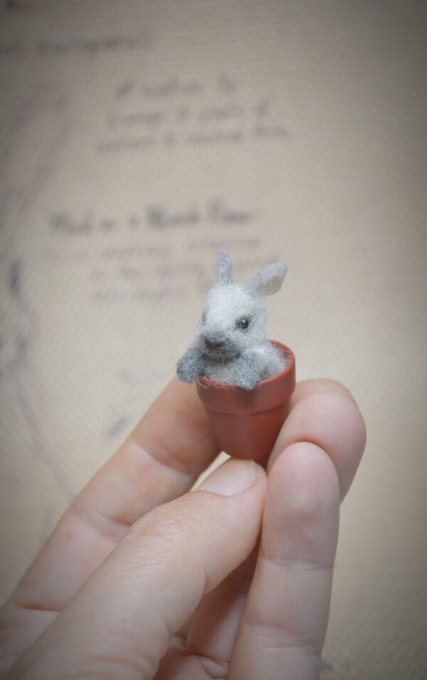 Rabbit in Flower Pot Needle Felted Miniature - Image 2