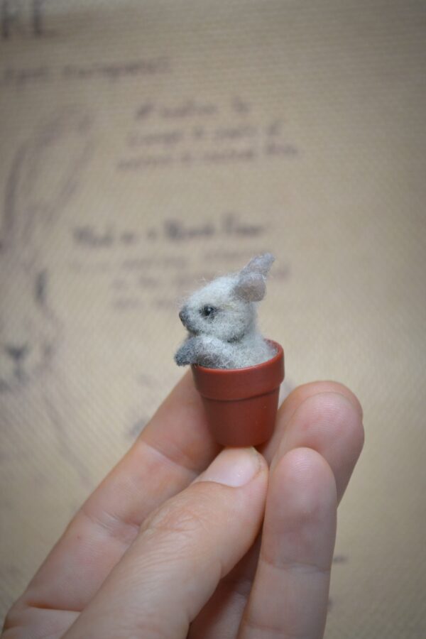 Rabbit in Flower Pot Needle Felted Miniature - Image 3
