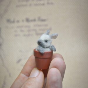 Needle Felted Rabbit in Flower Pot – 1:12 Scale Miniature