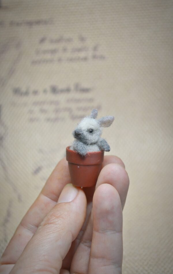 Needle Felted Rabbit in Flower Pot – 1:12 Scale Miniature