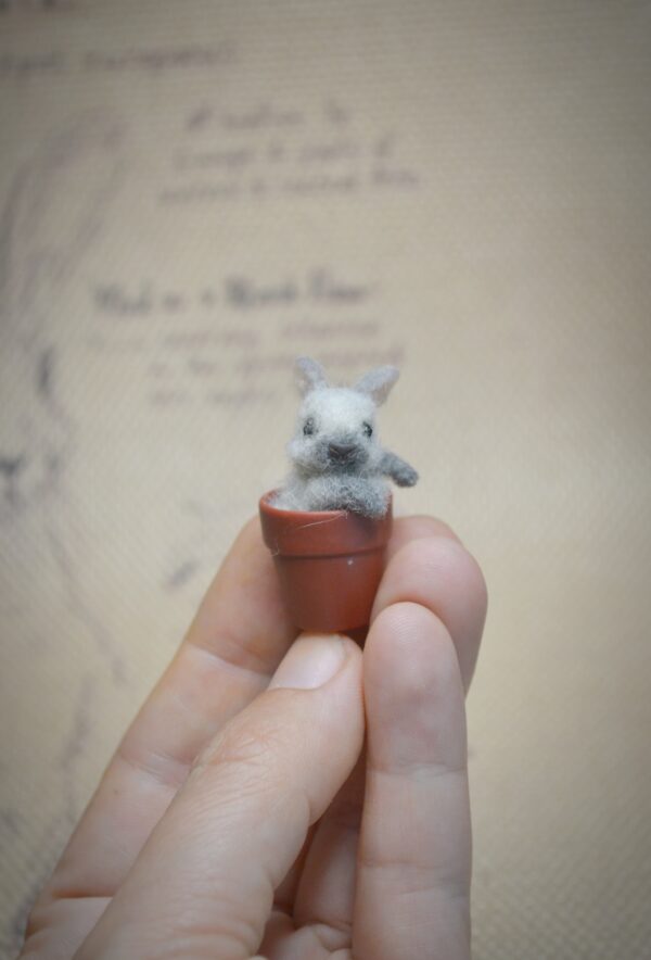 Rabbit in Flower Pot Needle Felted Miniature - Image 6