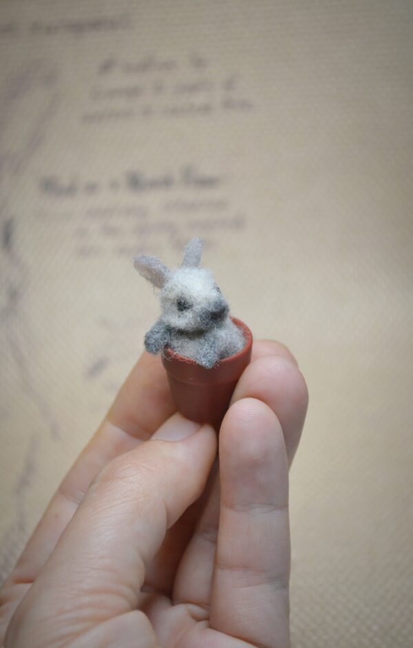 Rabbit in Flower Pot Needle Felted Miniature - Image 8