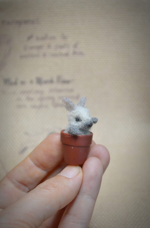 Rabbit in Flower Pot Needle Felted Miniature - Image 9