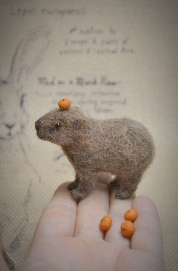 Capybara with Mandarins Needle Felted Miniature - Image 2