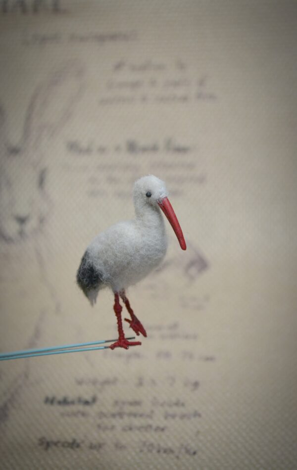 Miniature Felted Stork – Handmade Bird