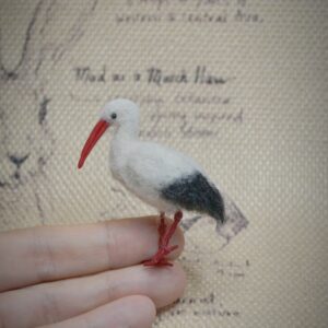 Miniature Felted Stork – Handmade Bird