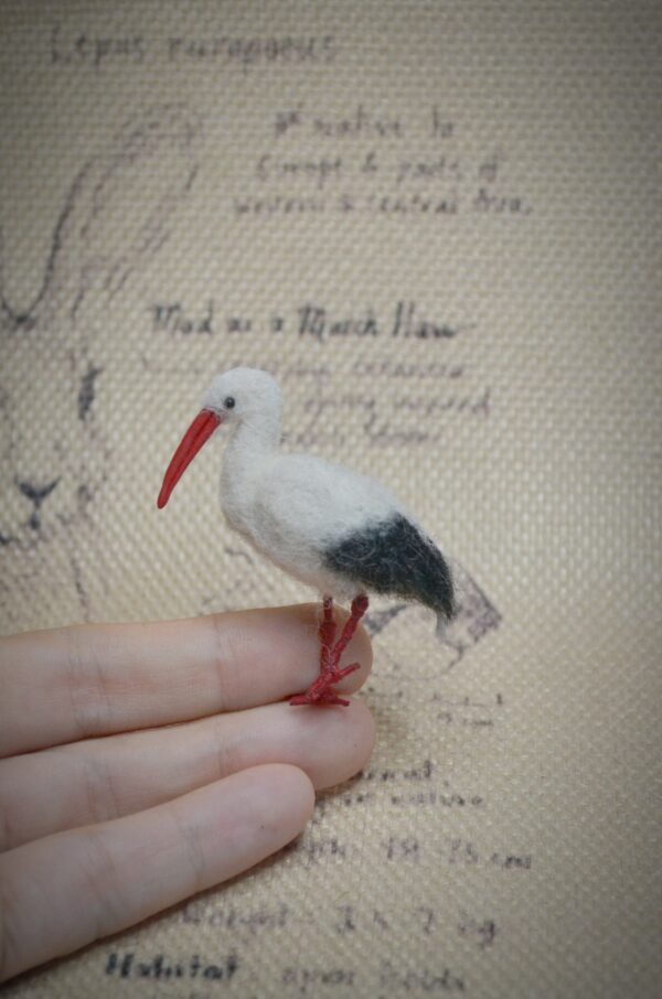 Miniature Felted Stork – Handmade Bird