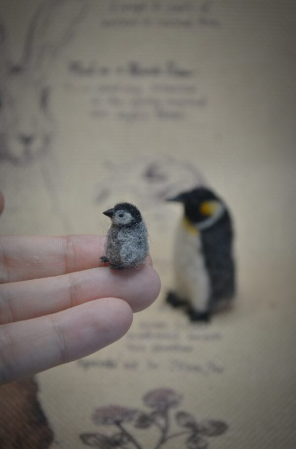Penguin with Chick Needle Felted Miniature - Image 2