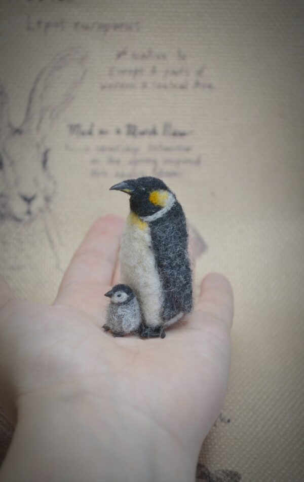 Penguin with Chick Needle Felted Miniature - Image 8