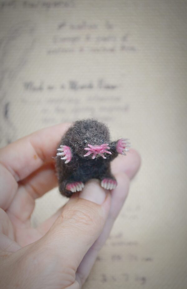 Mole Needle Felted Miniature – Poseable Wool Figurine - Image 2