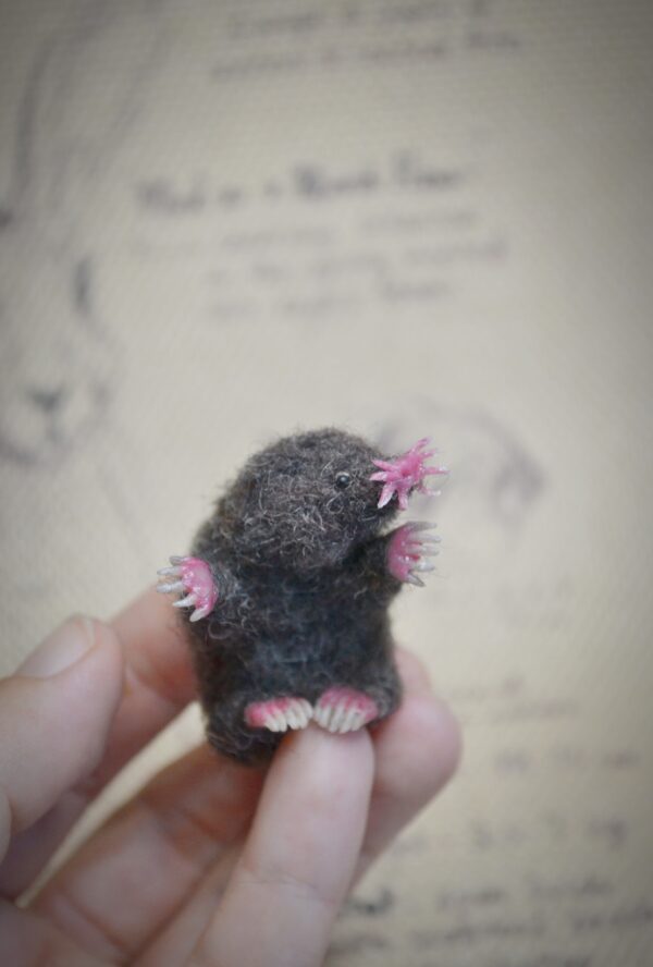 Mole Needle Felted Miniature – Poseable Wool Figurine - Image 6