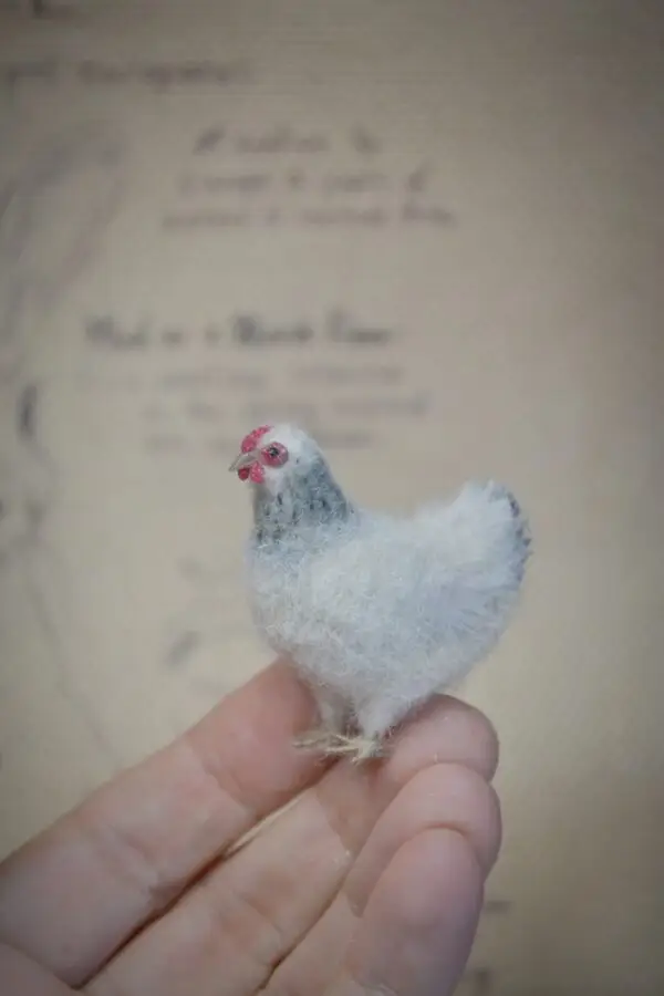 White Chicken Needle Felted Miniature – Handmade Wool Figurine - Image 2