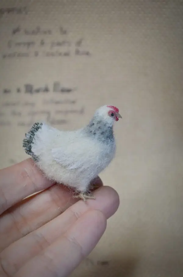 White Chicken Needle Felted Miniature – Handmade Wool Figurine - Image 3