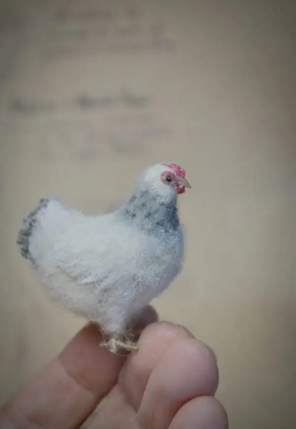 White Chicken Needle Felted Miniature – Handmade Wool Figurine - Image 5